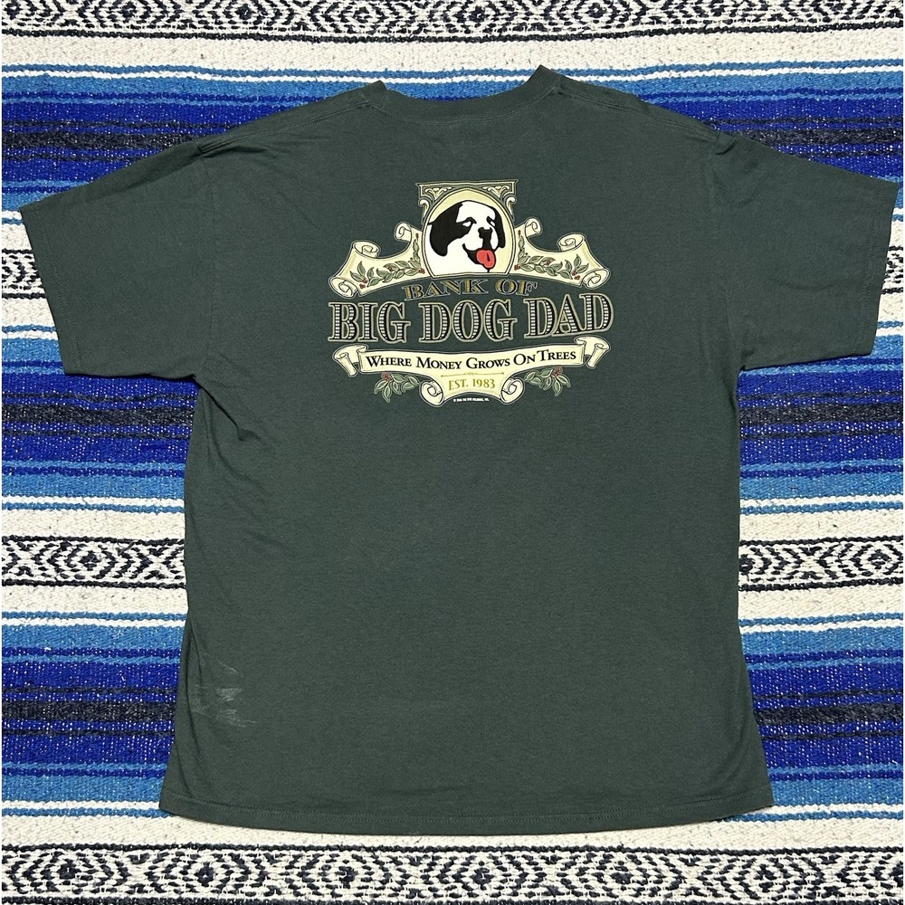 Vintage Y2K Big Dogs Men's Large Bank of Big Dog Dad Graphic Tee Green 2006
